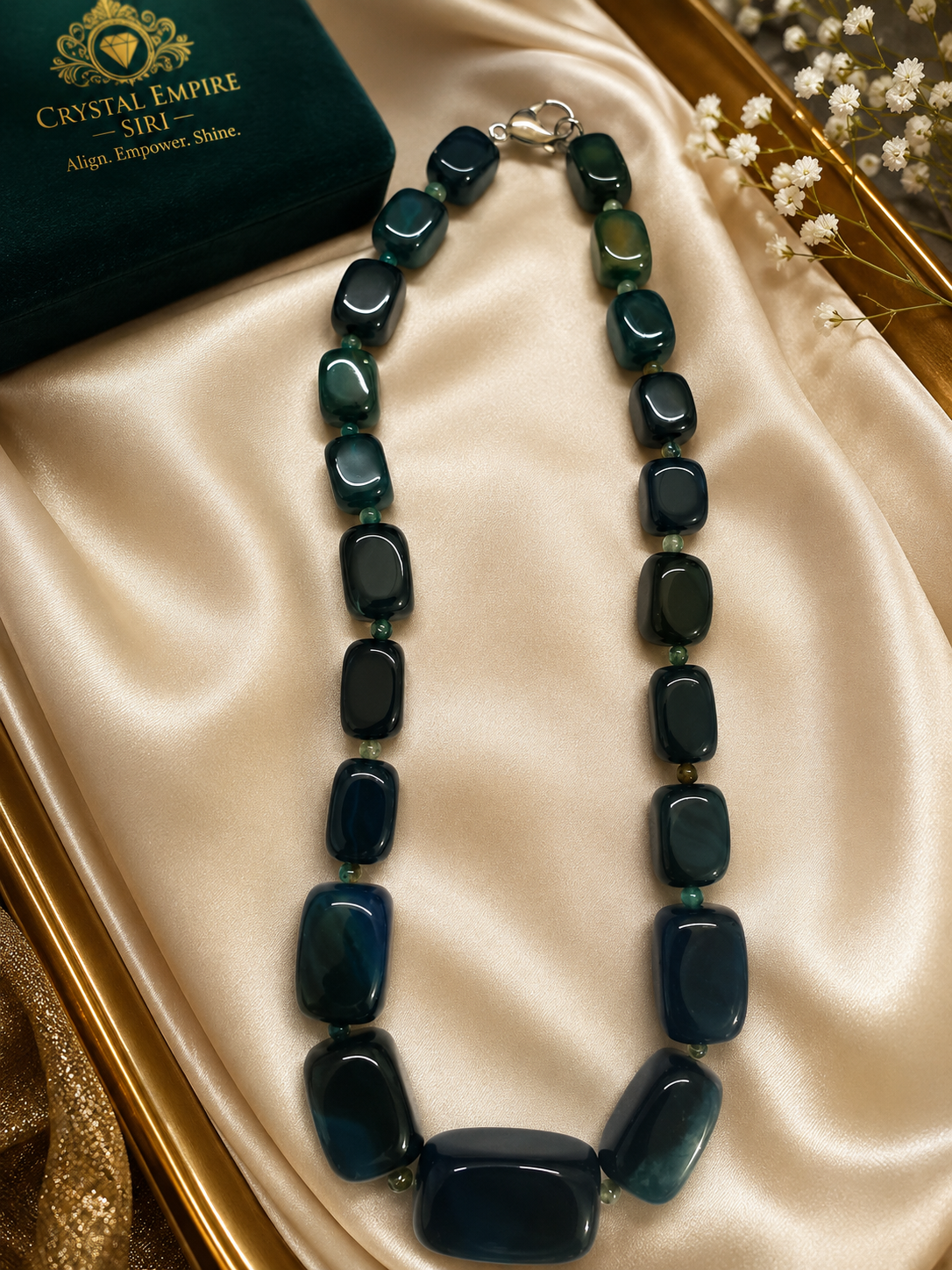 Natural Blue Agate Necklace | Blue Agate Beaded Gemstone Necklace | Elegant Statement Necklace for Women
