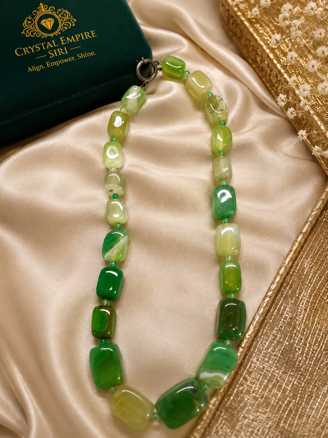 Green Agate Necklace | Multi-Tone Natural Agate Beaded Statement Necklace