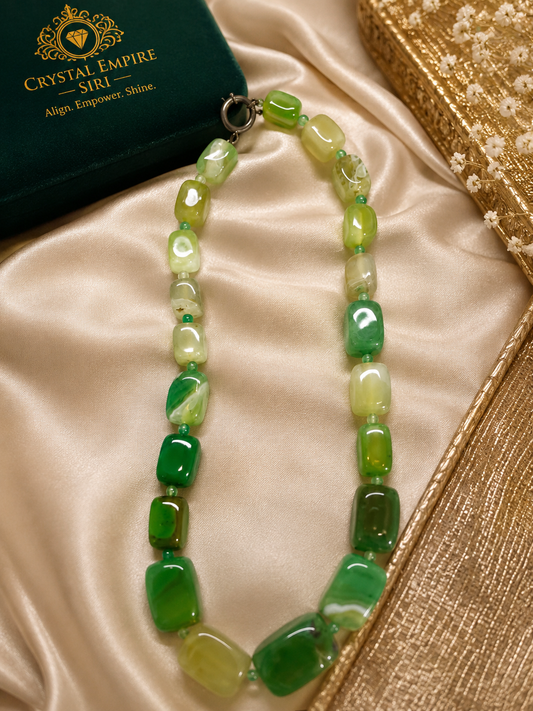 Green Agate Necklace | Multi-Tone Natural Agate Beaded Statement Necklace