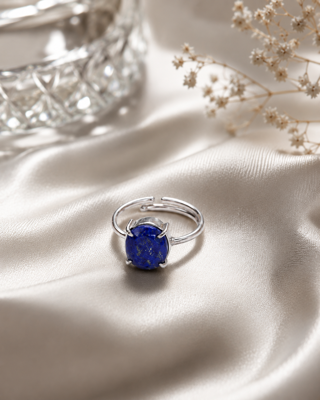 Natural Lapis Lazuli Adjustable Ring in Silver | Crystal Empire