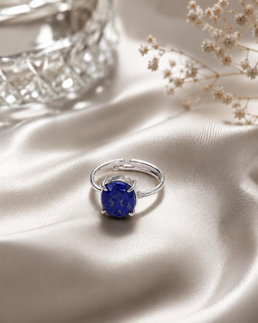Natural Lapis Lazuli Adjustable Ring in Silver | Crystal Empire