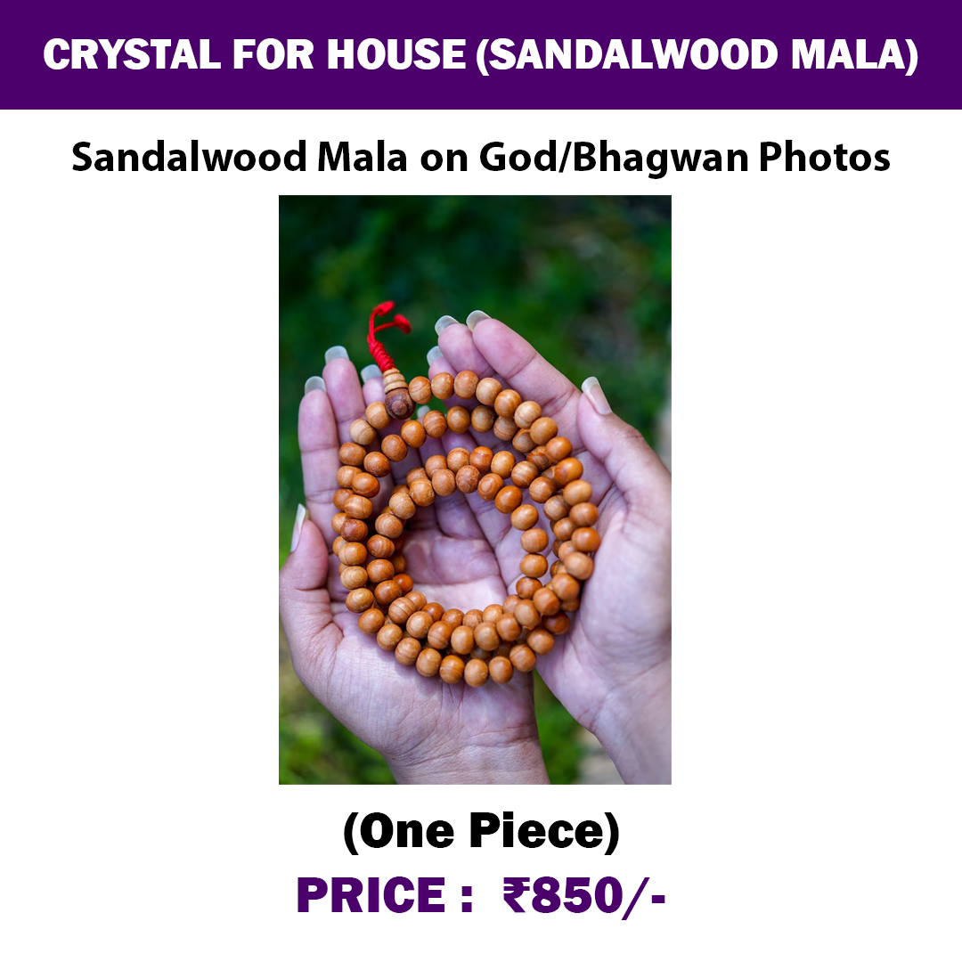 Crystal for House | Natural Sandalwood Handmade Mala on God / Bhagwan Photos | Hindu Prayer Beads Mala, Yoga Mediation