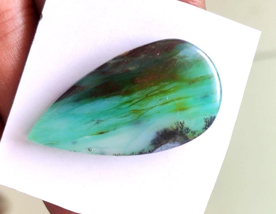 100% Natural Peruvian Opal, Pear Shape Cabochon Loose Gemstone, 44.00 Carat, Size-42x23x7.5mm, For Jewelry Making, Gift For Her