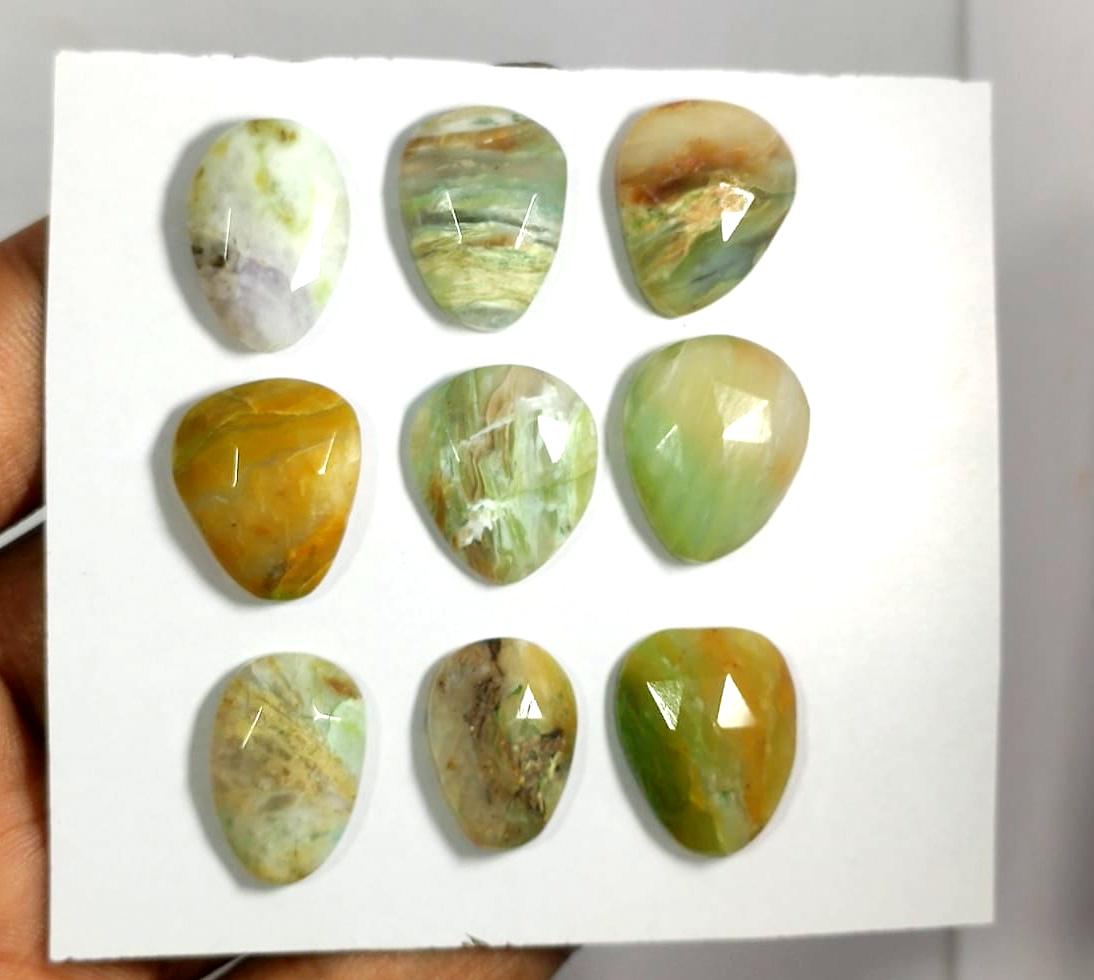 100% Natural Peruvian Opal, Flat Backs Rose Cut Gemstone Lot, 76.20 Carat, Size-19x15x5.5mm To 17x13x5mm, For Jewelry Making, Piece-9