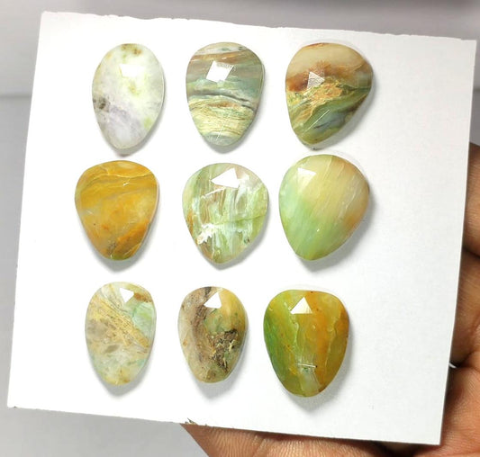 100% Natural Peruvian Opal, Flat Backs Rose Cut Gemstone Lot, 76.20 Carat, Size-19x15x5.5mm To 17x13x5mm, For Jewelry Making, Piece-9