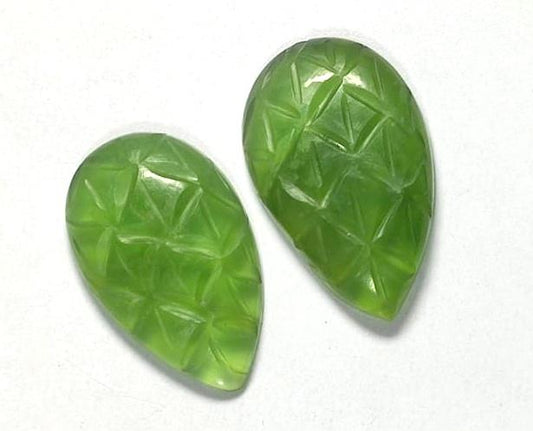 Vesuvianite, Natural Idocrase Vesuvianite, Pear Shape Carving Pairs Gemstone, 11.00 Carat, Size-20x11x4.5mm, For Jewelry Making, Piece-2