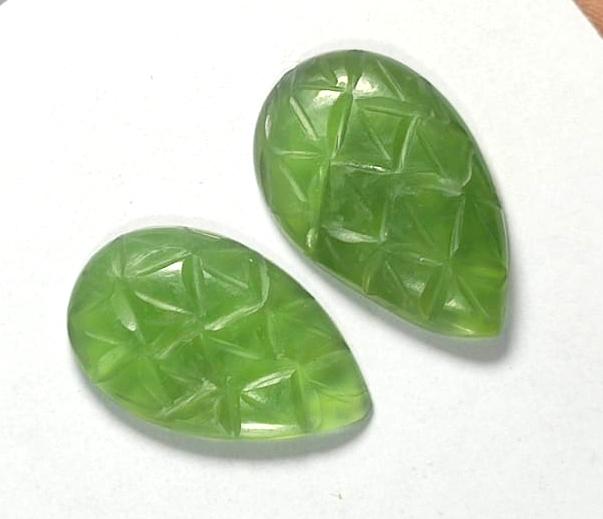 Vesuvianite, Natural Idocrase Vesuvianite, Pear Shape Carving Pairs Gemstone, 11.00 Carat, Size-20x11x4.5mm, For Jewelry Making, Piece-2