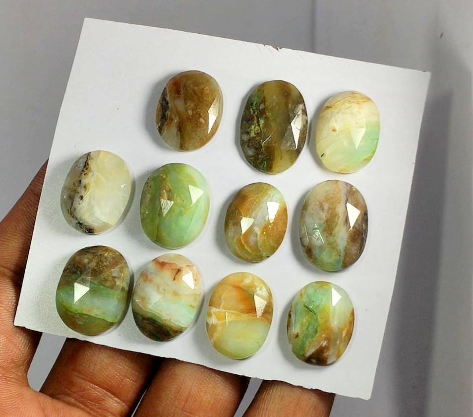 100% Natural Peruvian Opal, Flat Backs Rose Cut Gemstone Lot, 108.50 Carat, Size-20x15x5.5mm To 18x14x5mm, For Jewelry Making, Pieces-11