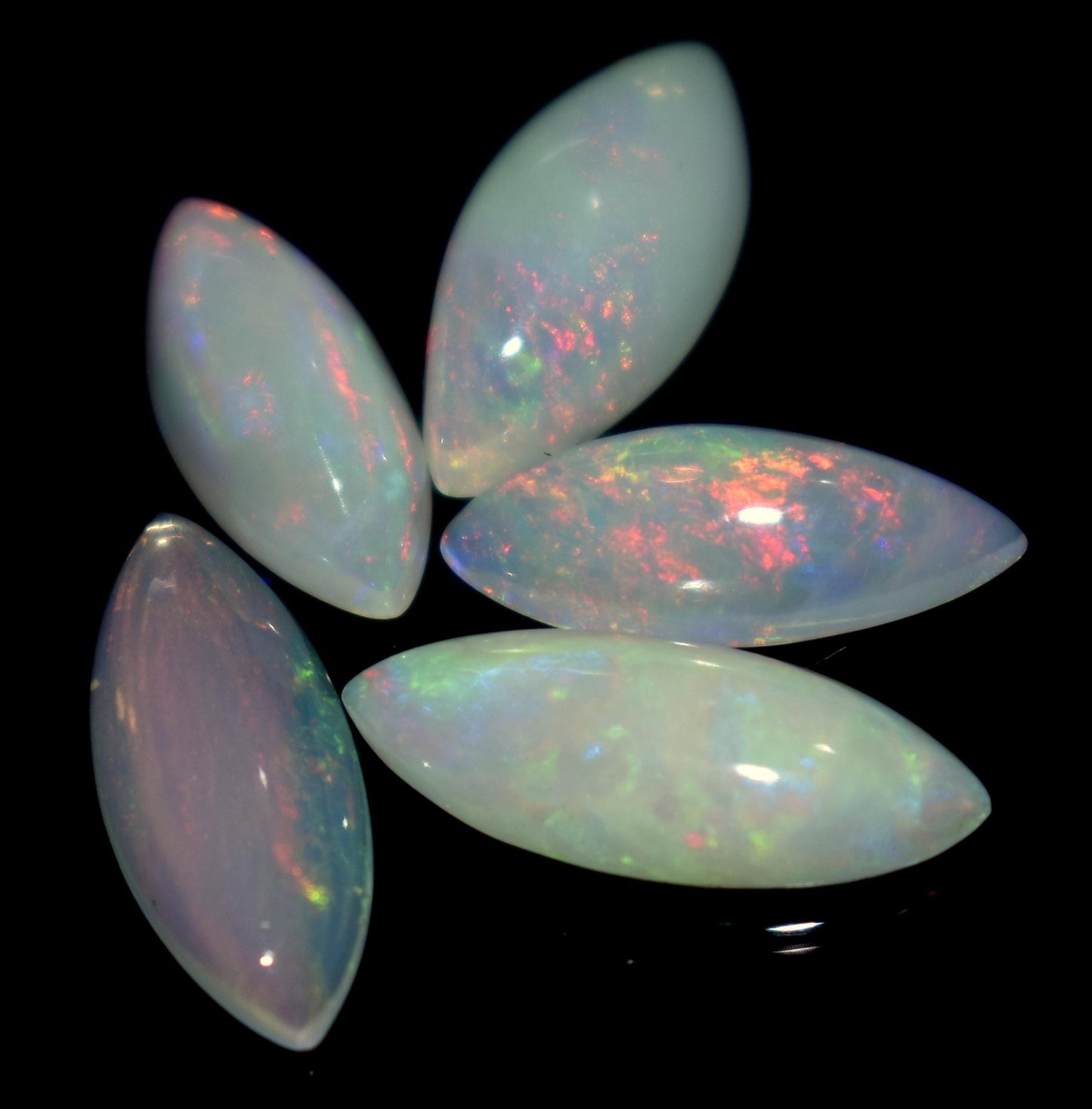 Natural Ethiopian Opal, Marquise Welo Fire Cabochon Gemstone Lot, 8.10 Ct, Size-16x6.5x3.5mm To 13.5x6x4mm, Opal Jewelry Making, 5-Pieces