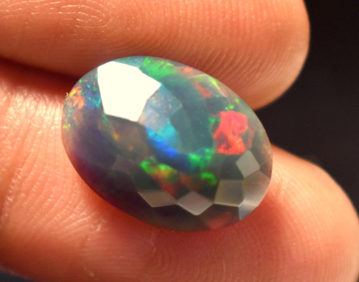 100% Natural Black Ethiopian Opal, Oval Faceted Loose Gemstone, 3.60 Carat, Size-15.5x11.5x5.5mm, For Jewelry Making, Gift For Her,