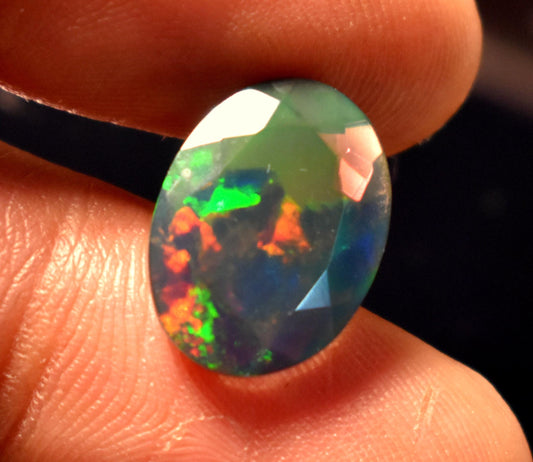 100% Natural Black Ethiopian Opal, Oval Faceted Loose Gemstone, 3.60 Carat, Size-15.5x11.5x5.5mm, For Jewelry Making, Gift For Her,