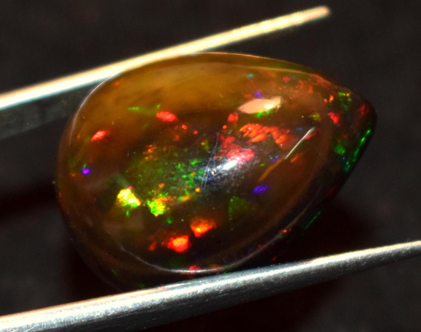 Opal, Natural Black Ethiopian Opal, Pear Welo Fire Cabochon Loose Gemstone, 16.90 Carat, Size-16.5x21x10.5mm, For Jewelry Making,