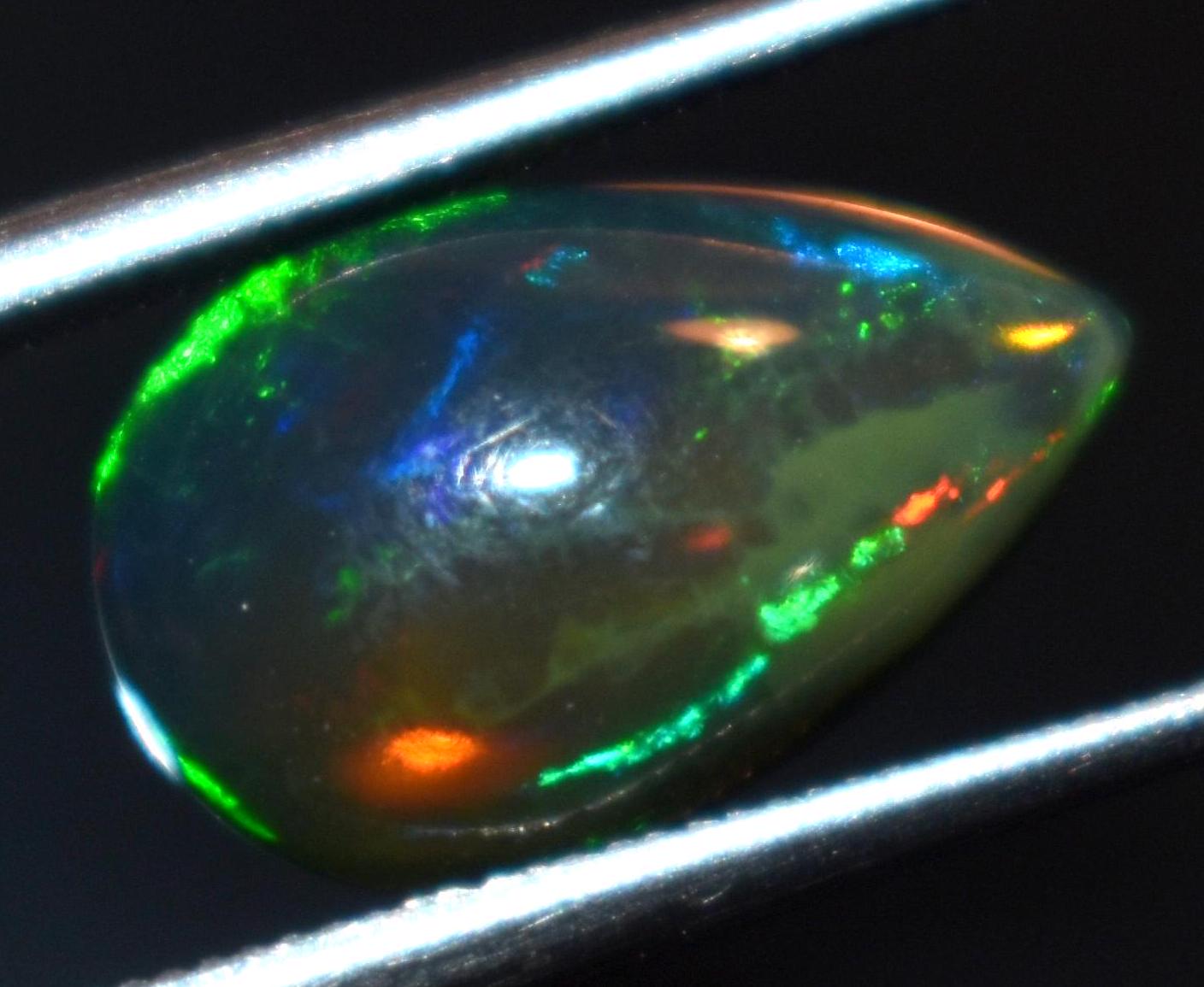 Opal, Natural Black Ethiopian Opal, Pear Welo Fire Cabochon Loose Gemstone, 1.80 Carat, Size-7.5x13.5x4.5mm, For Jewelry Making,