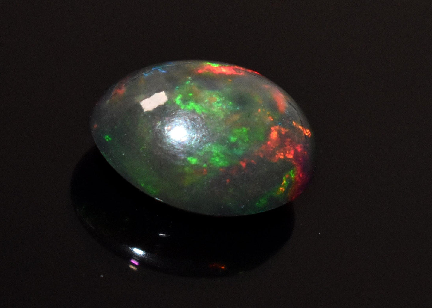 100% Natural Black Ethiopian Opal, Oval Welo Fire Cabochon Loose Gemstone, 4.45 Crt, Size-10.5x14x7mm, For Jewelry Making, Gift For Her,