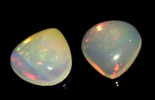 100% Natural Ethiopian Opal, Heart Shape Welo Fire Cabochon Gemstone Pairs, 9.70 Carat, Size-14x14x5mm To 14x14x4.5mm, For Jewelry Making,