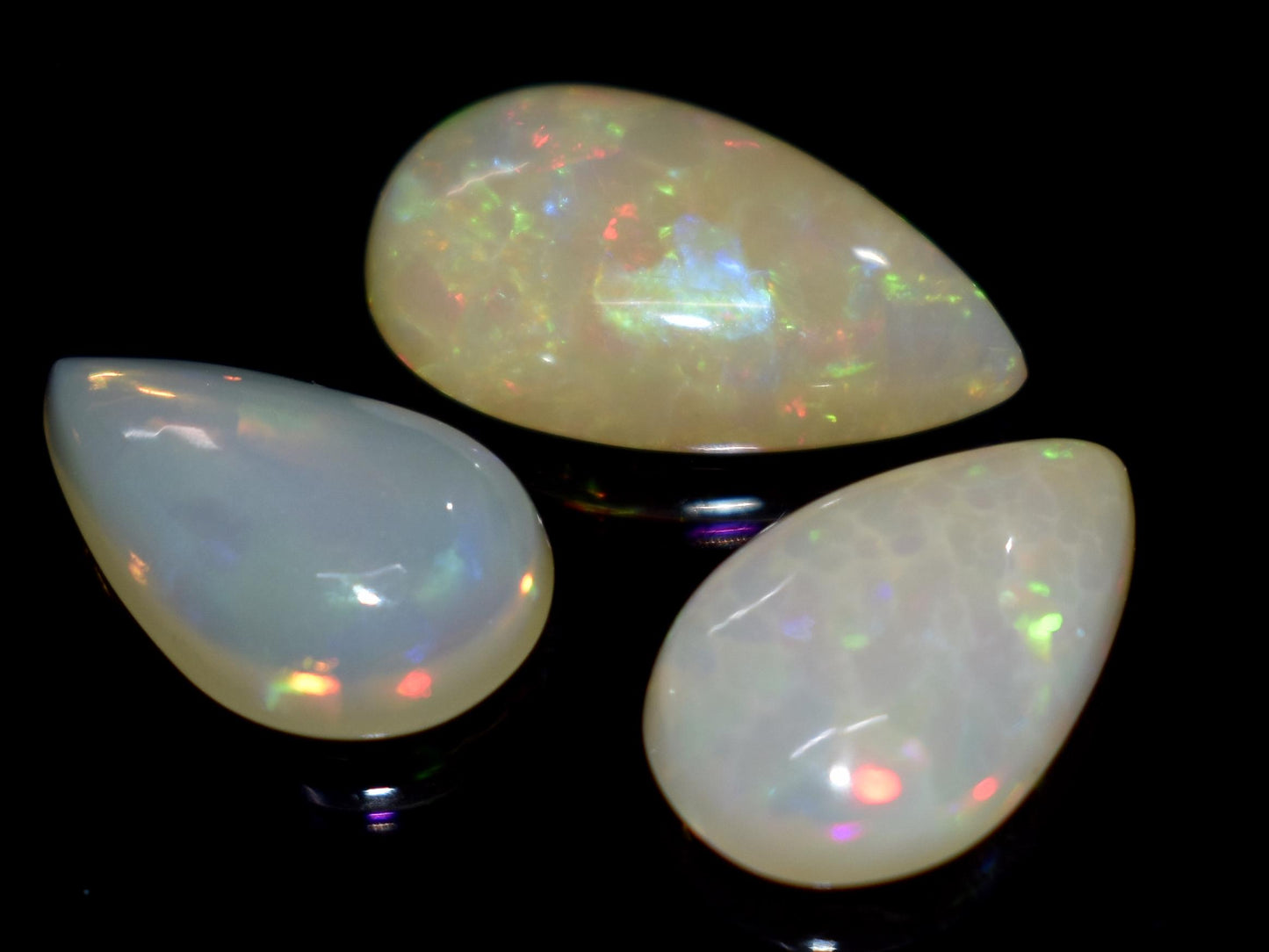 Opal, 100% Natural Ethiopian Opal, Pear Welo Fire Cabochon Gemstone Lot, 8.55 Carat, Size-17x10x4mm To 14x9x4mm, For Jewelry Making, PC-3