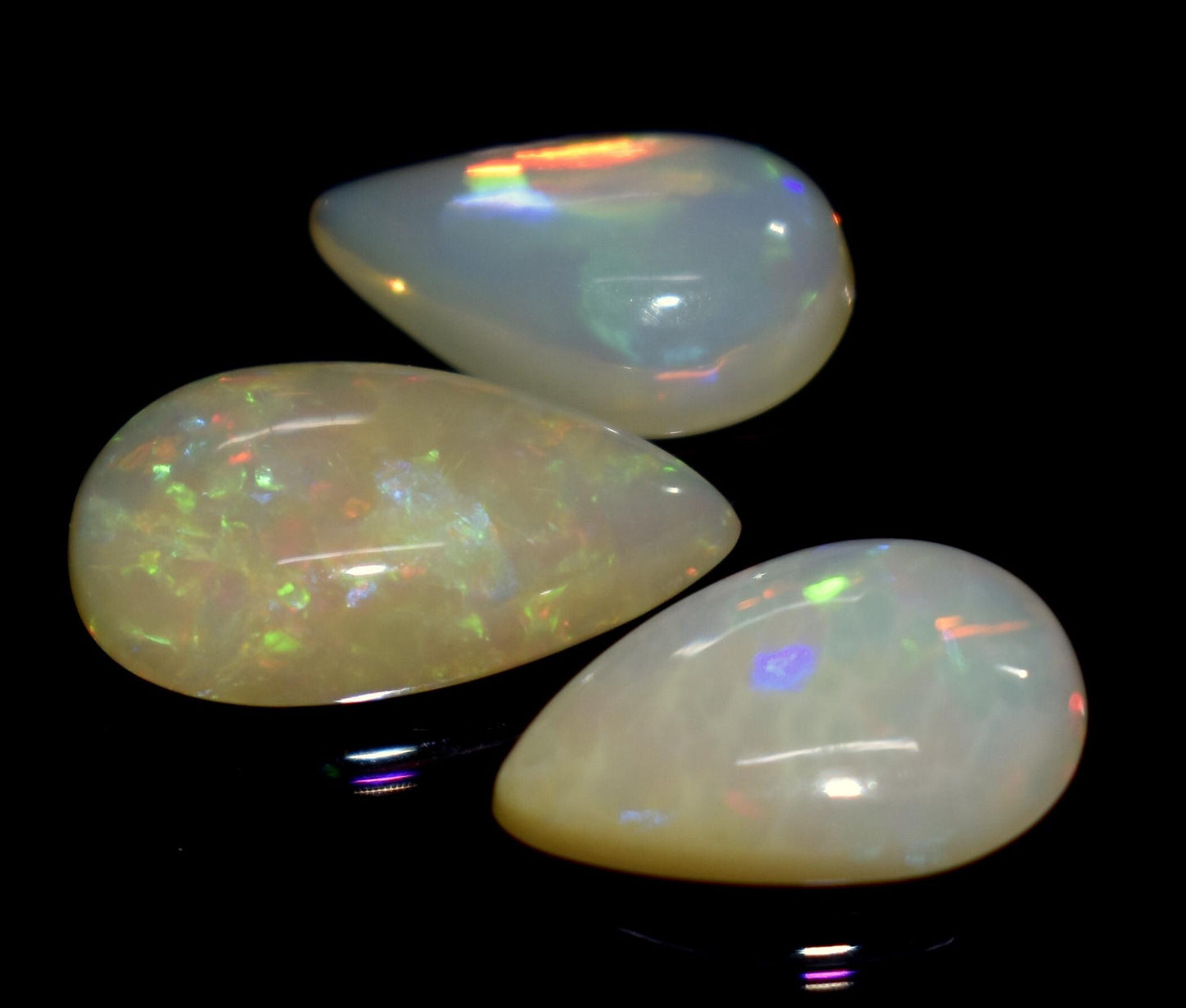 Opal, 100% Natural Ethiopian Opal, Pear Welo Fire Cabochon Gemstone Lot, 8.55 Carat, Size-17x10x4mm To 14x9x4mm, For Jewelry Making, PC-3