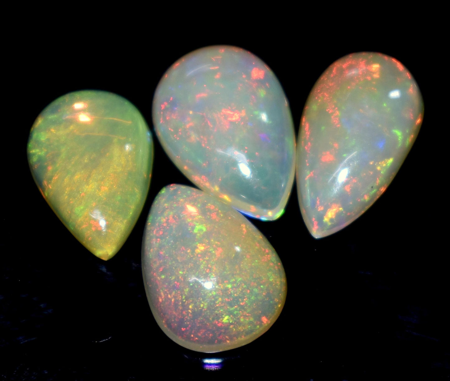 Opal, 100% Natural Ethiopian Opal, Pear Welo Fire Cabochon Gemstone Lot, 9.95 Carat, Size-14X9X4mm To 13x9x3.5mm, For Jewelry Making, PC-4