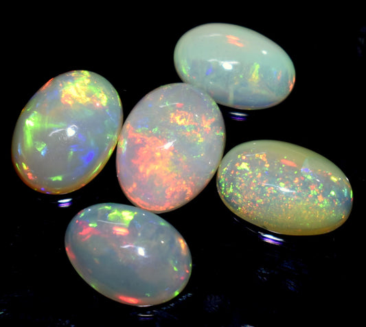 Genuine & 100% Natural Ethiopian Opal, Oval Welo Fire Cabochon Gemstone Lot, 15.50 Carat, Size-14X9X4mm To 12x8x3mm, For Jewelry Making,