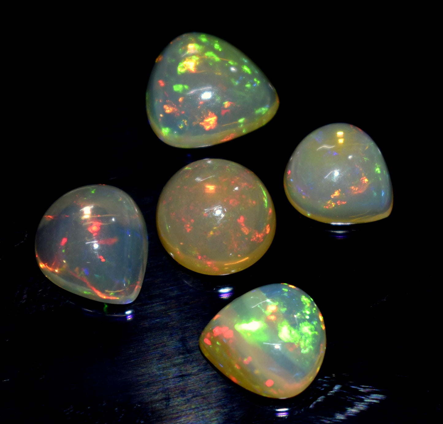 100% Natural Ethiopian Opal, Mix Shape Welo Fire Cabochon Gemstone Lot, 13.50 Carat, Size-12x11x5mm To 10x9x4mm, For Jewelry Making,