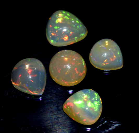 100% Natural Ethiopian Opal, Mix Shape Welo Fire Cabochon Gemstone Lot, 13.50 Carat, Size-12x11x5mm To 10x9x4mm, For Jewelry Making,