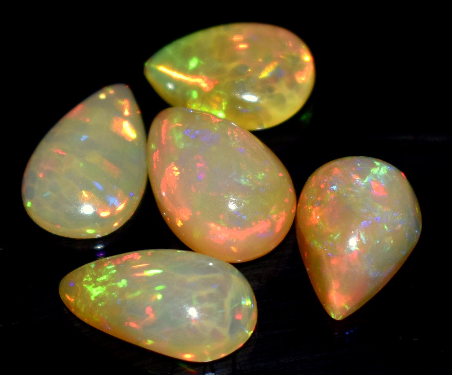 Genuine & 100% Natural Ethiopian Opal, Pear Welo Fire Cabochon Gemstone Lot, 14.25 Carat, Size-14x8x4.5mm To 13x9x5.5mm, For Jewelry Making,