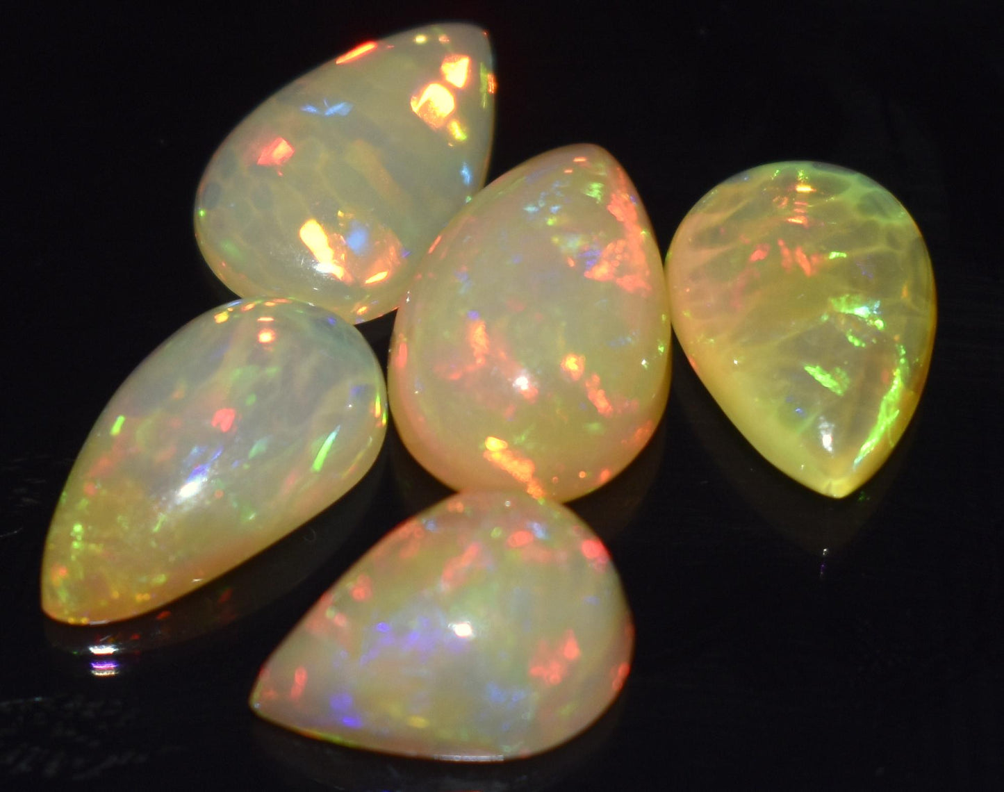 Genuine & 100% Natural Ethiopian Opal, Pear Welo Fire Cabochon Gemstone Lot, 14.25 Carat, Size-14x8x4.5mm To 13x9x5.5mm, For Jewelry Making,