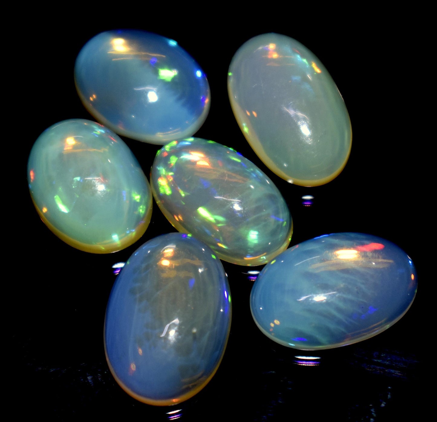 Opal, 100% Natural Ethiopian Opal, Oval Welo Fire Cabochon Gemstone Lot, 17.25 Carat, Size-14x10x4mm To 12x9x5mm, For Jewelry Making, PC-6