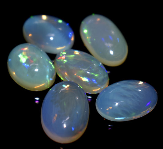 Opal, 100% Natural Ethiopian Opal, Oval Welo Fire Cabochon Gemstone Lot, 17.25 Carat, Size-14x10x4mm To 12x9x5mm, For Jewelry Making, PC-6