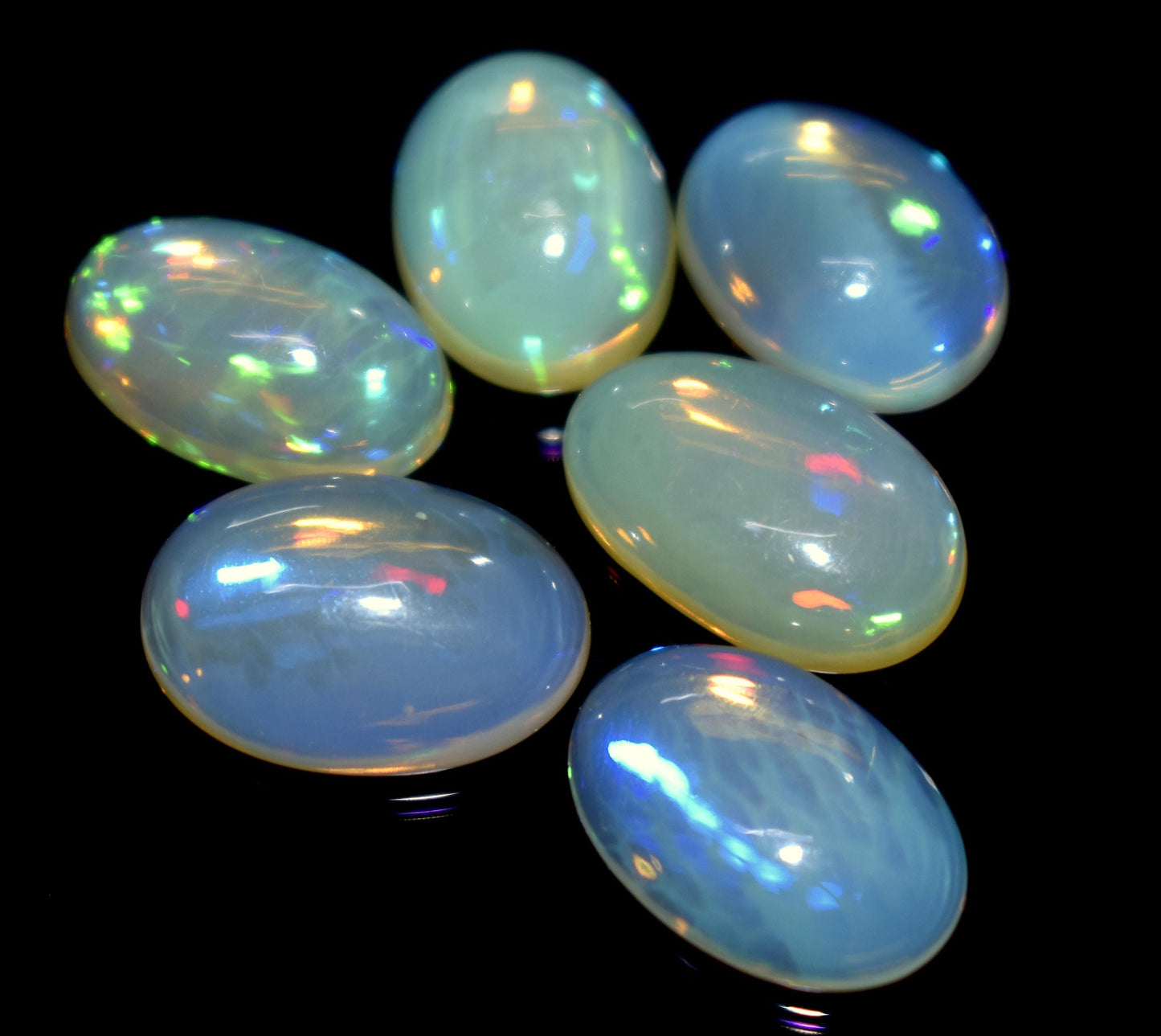 Opal, 100% Natural Ethiopian Opal, Oval Welo Fire Cabochon Gemstone Lot, 17.25 Carat, Size-14x10x4mm To 12x9x5mm, For Jewelry Making, PC-6