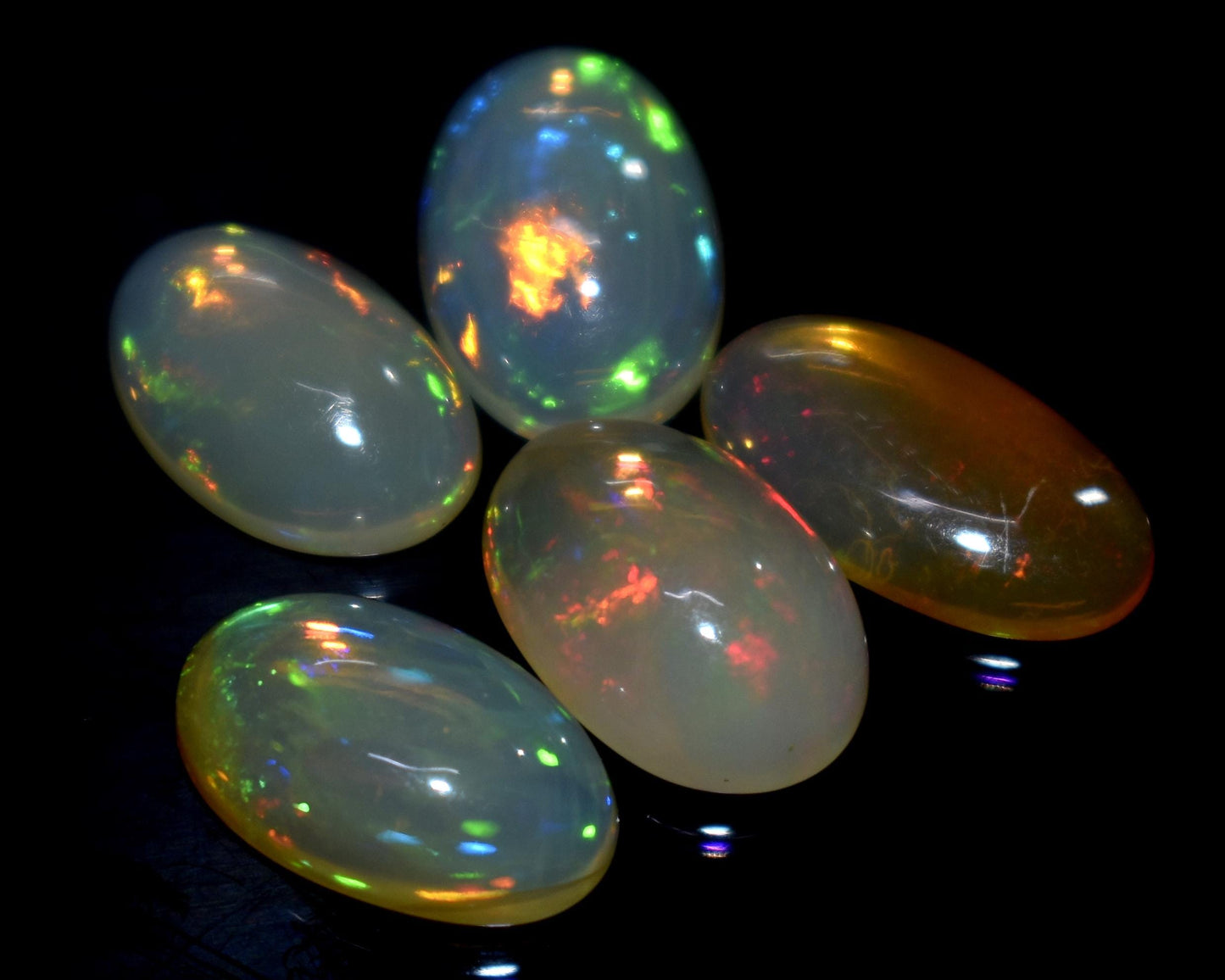 Opal, 100% Natural Ethiopian Opal, Oval Welo Fire Cabochon Gemstone Lot, 13.00 Carat, Size-14x8x3mm To 13x8x4mm, For Jewelry Making, PC-5