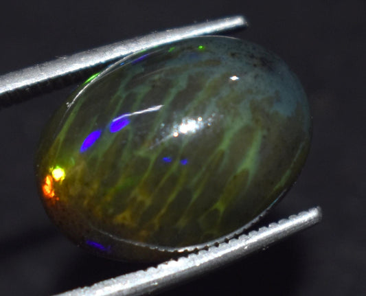 100% Natural Black Opal, Oval Welo Fire Cabochon Loose Gemstone, 6.10 Carat, Size-12X15.5X7mm, For Jewelry Making, PC-1