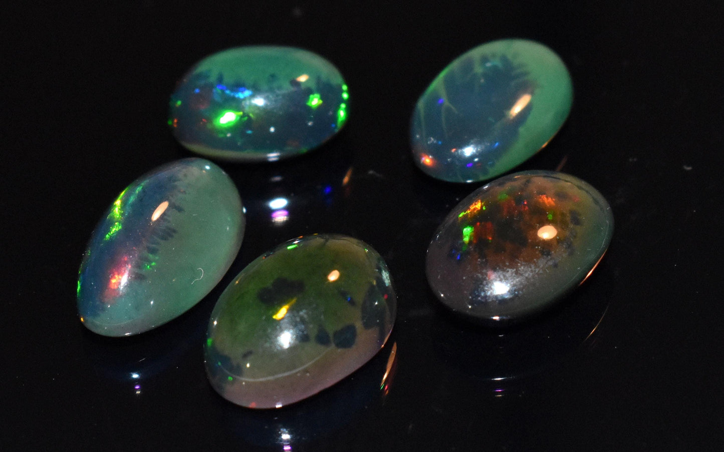 Opal- Natural Black Ethiopian Opal- Oval Welo Fire Cabochon Gemstone Lot- 13.75 Ct- Size-8.5x11.5x6mm To 8x14.5x5.5mm- For Making Jewelry