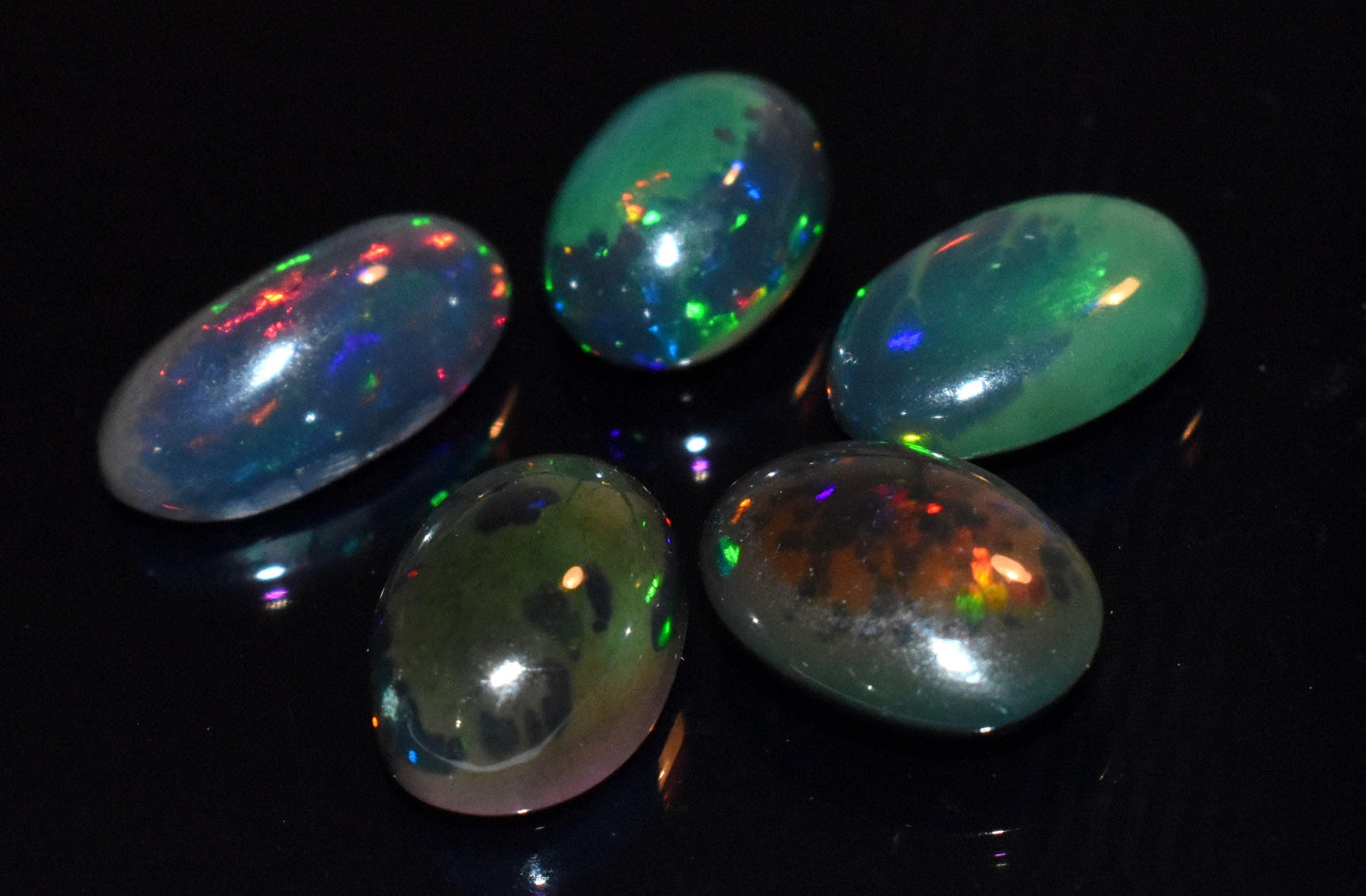 Opal- Natural Black Ethiopian Opal- Oval Welo Fire Cabochon Gemstone Lot- 13.75 Ct- Size-8.5x11.5x6mm To 8x14.5x5.5mm- For Making Jewelry