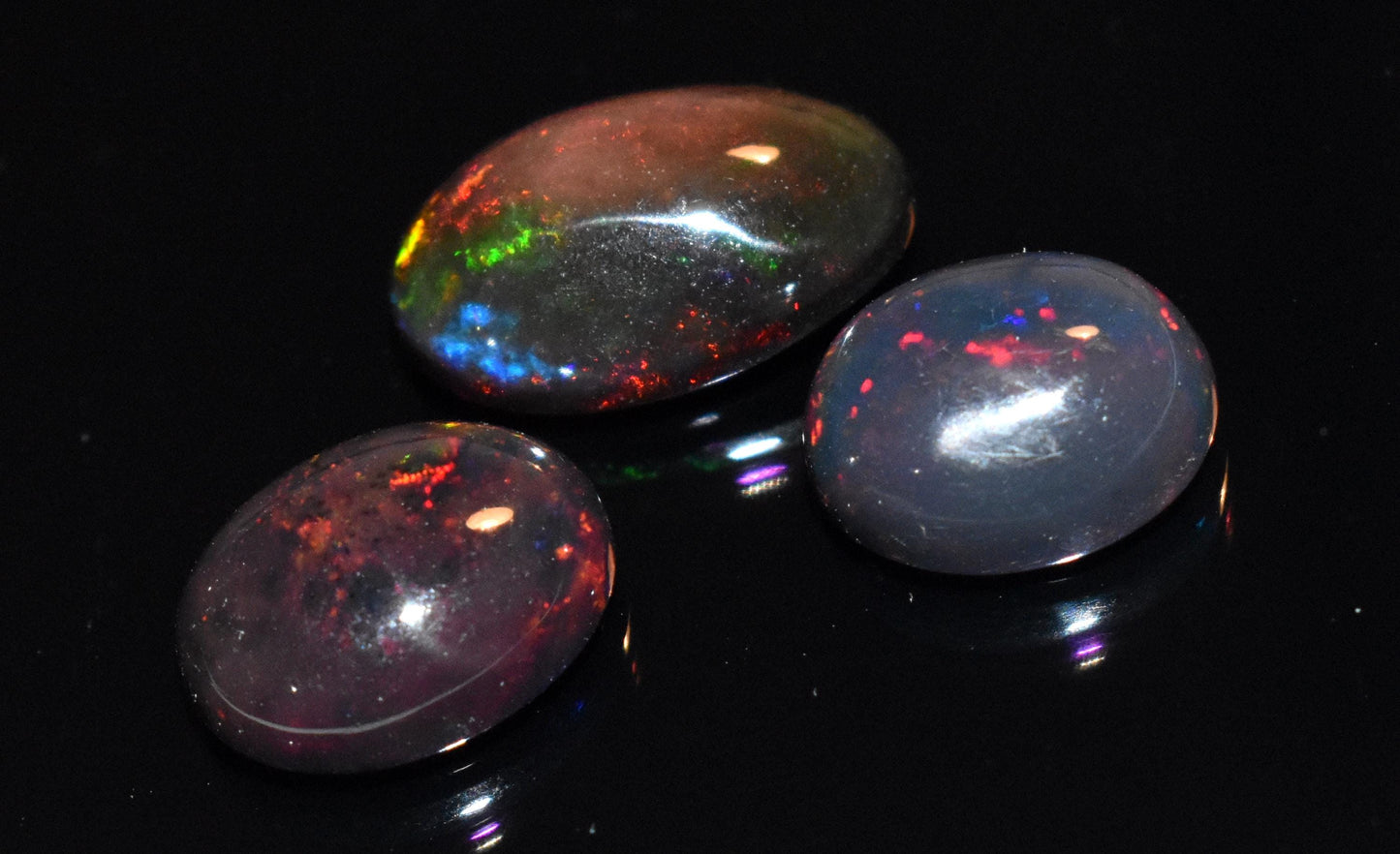 Genuine & Natural Black Ethiopian Opal- Oval Welo Fire Cabochon Gemstone Lot- 6.40 Ct- Size-8x10x5mm To 9x13x5mm- For Making Jewelry- PC-3