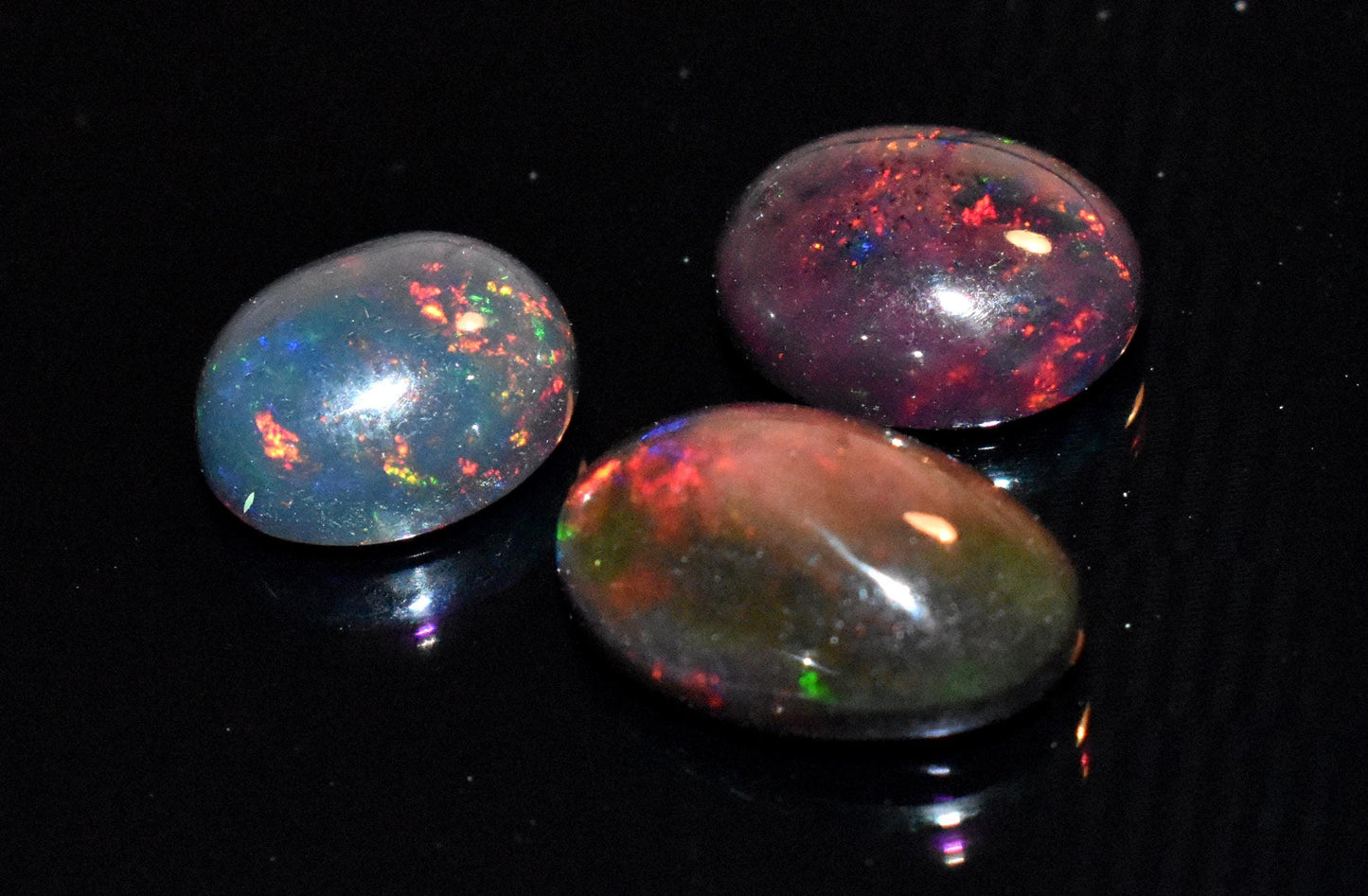 Genuine & Natural Black Ethiopian Opal- Oval Welo Fire Cabochon Gemstone Lot- 6.40 Ct- Size-8x10x5mm To 9x13x5mm- For Making Jewelry- PC-3