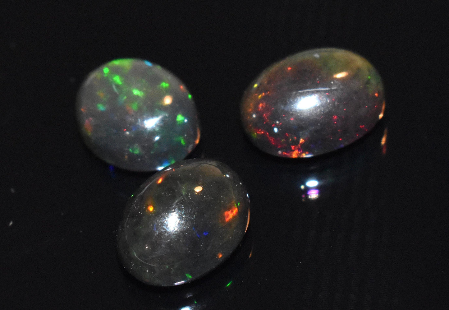 Natural Black Ethiopian Opal- Oval Welo Fire Cabochon Gemstone Lot- 6.70 Ct- Size-8x10x5mm To 8.5x11x6mm- For Making Jewelry- PC-3