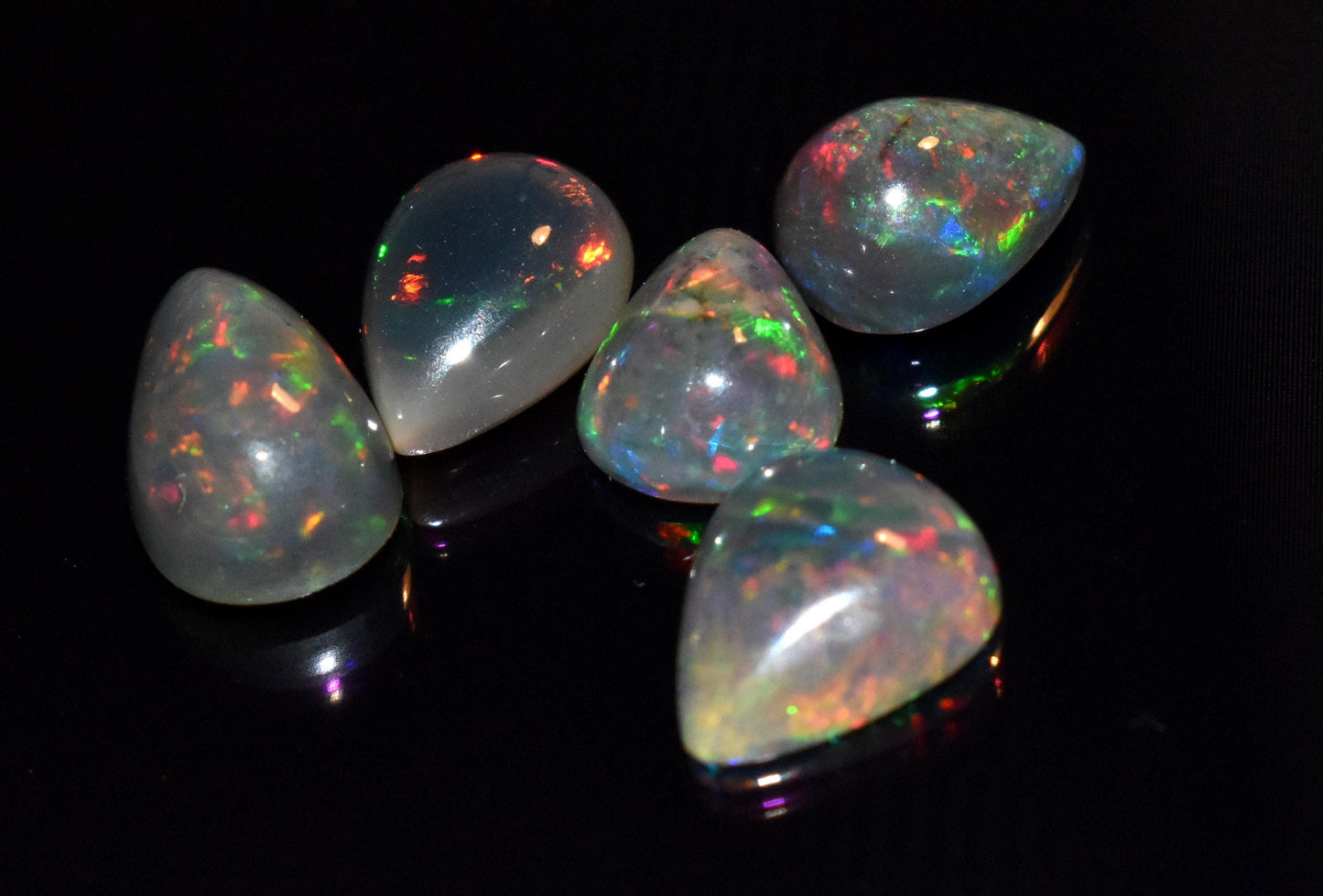 Opal- Natural Black Ethiopian Opal- Pear Welo Fire Cabochon Gemstone Lot- 8.90 Ct- Size-8x10x4.5mm To 8x12.5x6mm- For Making Jewelry- PC-5