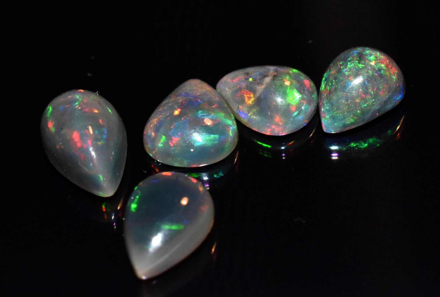 Opal- Natural Black Ethiopian Opal- Pear Welo Fire Cabochon Gemstone Lot- 8.90 Ct- Size-8x10x4.5mm To 8x12.5x6mm- For Making Jewelry- PC-5