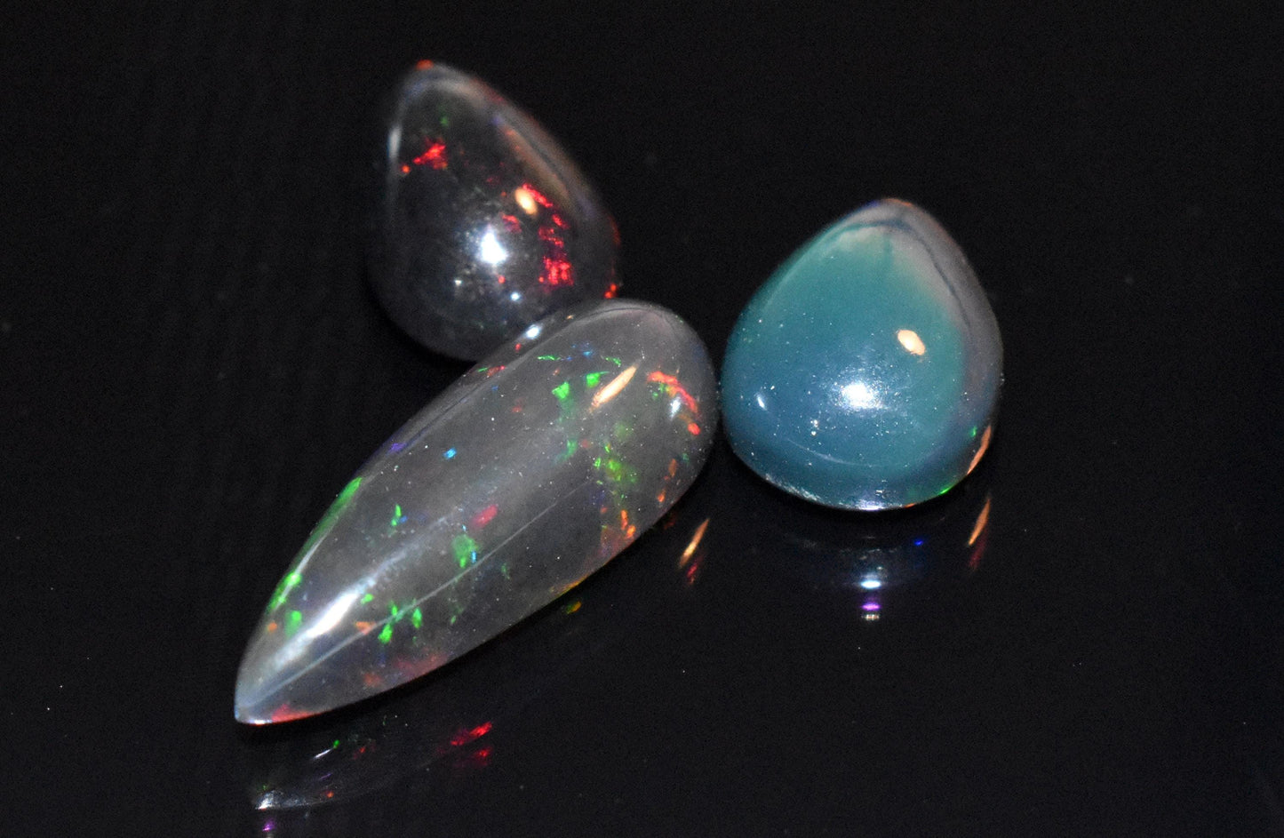 Opal- Natural Black Ethiopian Opal- Pear Welo Fire Cabochon Gemstone Lot- 7.30 Ct- Size-8.5x12.5x5mm To 7.5x19x5mm- For Making Jewelry- PC-3