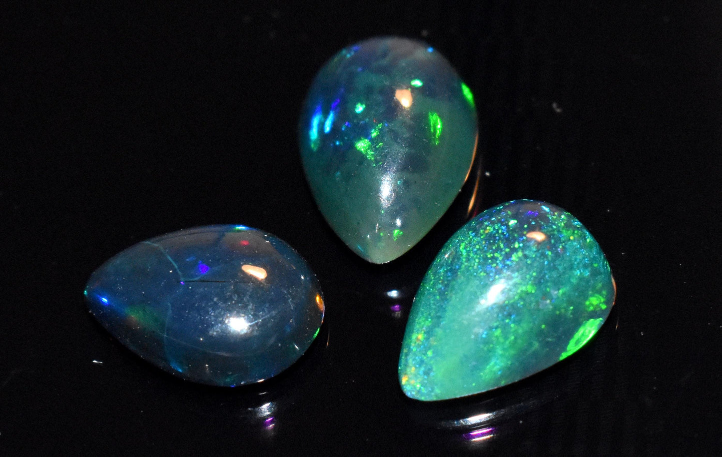 Opal- Natural Black Ethiopian Opal- Pear Welo Fire Cabochon Gemstone Lot- 5.00 Ct- Size-8x11x4.5mm To 8.5x12.5x5mm- For Making Jewelry- PC-3