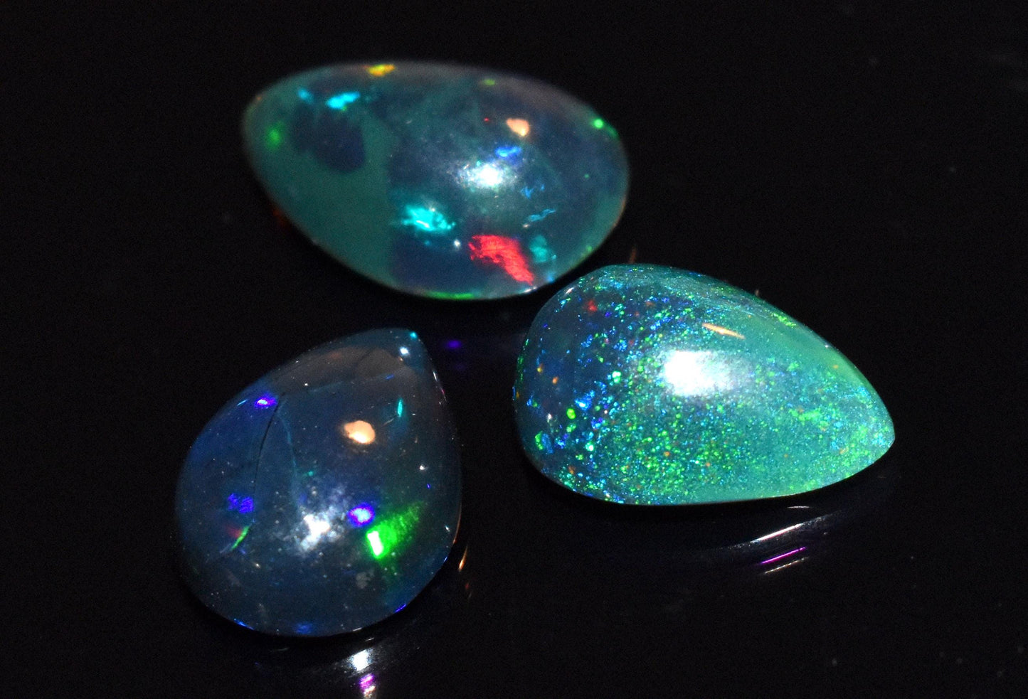 Opal- Natural Black Ethiopian Opal- Pear Welo Fire Cabochon Gemstone Lot- 5.00 Ct- Size-8x11x4.5mm To 8.5x12.5x5mm- For Making Jewelry- PC-3