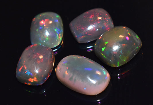 Opal- Natural Black Ethiopian Opal- Octagon Welo Fire Cabochon Gemstone Lot- 10.40 Ct- Size-8x10x5mm To 8x13x4.5mm- For Making Jewelry- PC-5