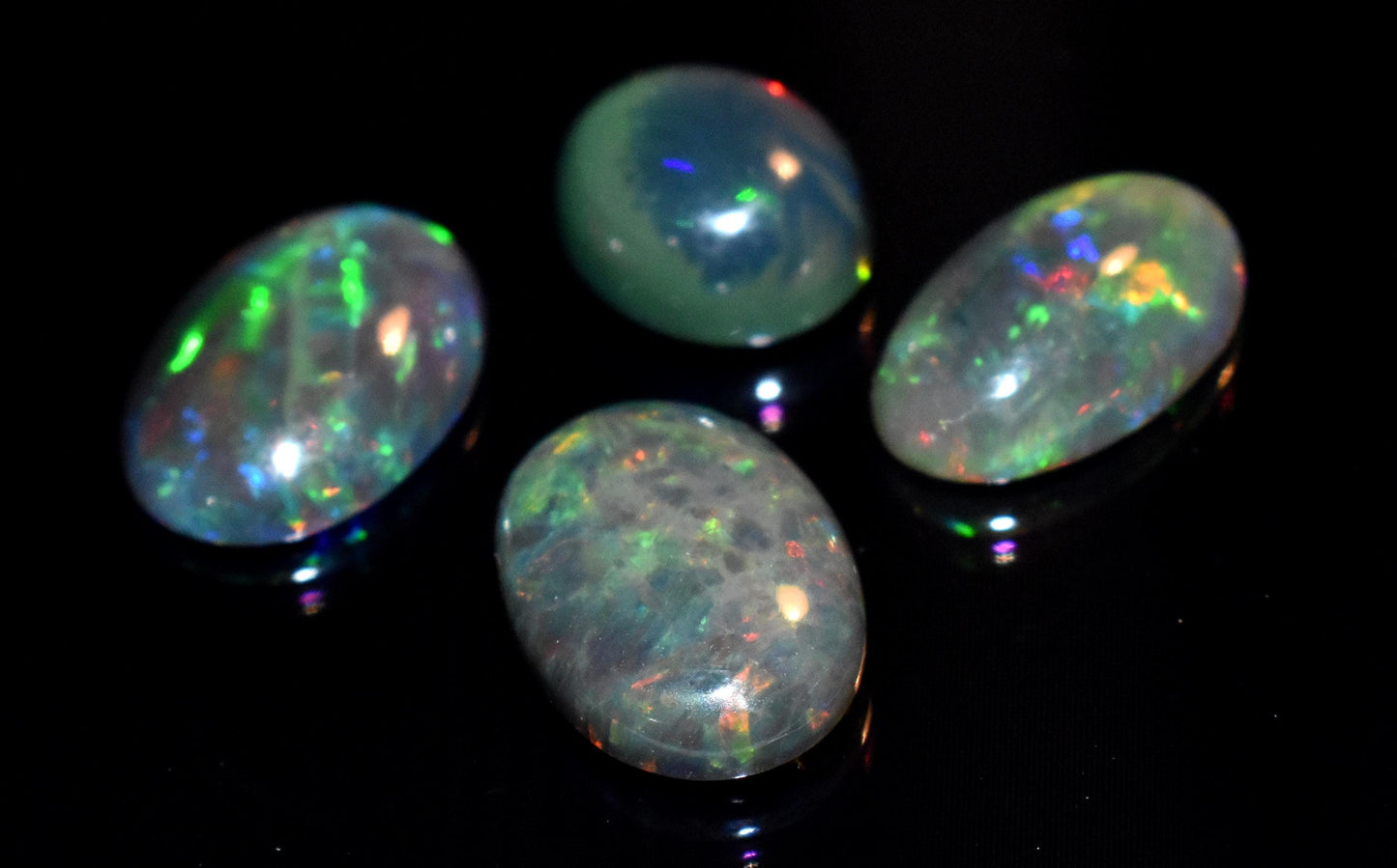 Opal, Natural Black Ethiopian Opal, Oval Welo Fire Cabochon Gemstone Lot, 7.10 Crt, Size-8x10x5mm To 9.5x13x4mm, For Jewelry Making, PC-4