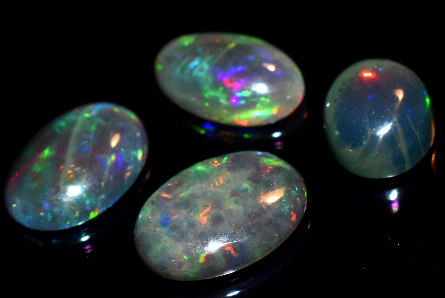 Opal, Natural Black Ethiopian Opal, Oval Welo Fire Cabochon Gemstone Lot, 7.10 Crt, Size-8x10x5mm To 9.5x13x4mm, For Jewelry Making, PC-4