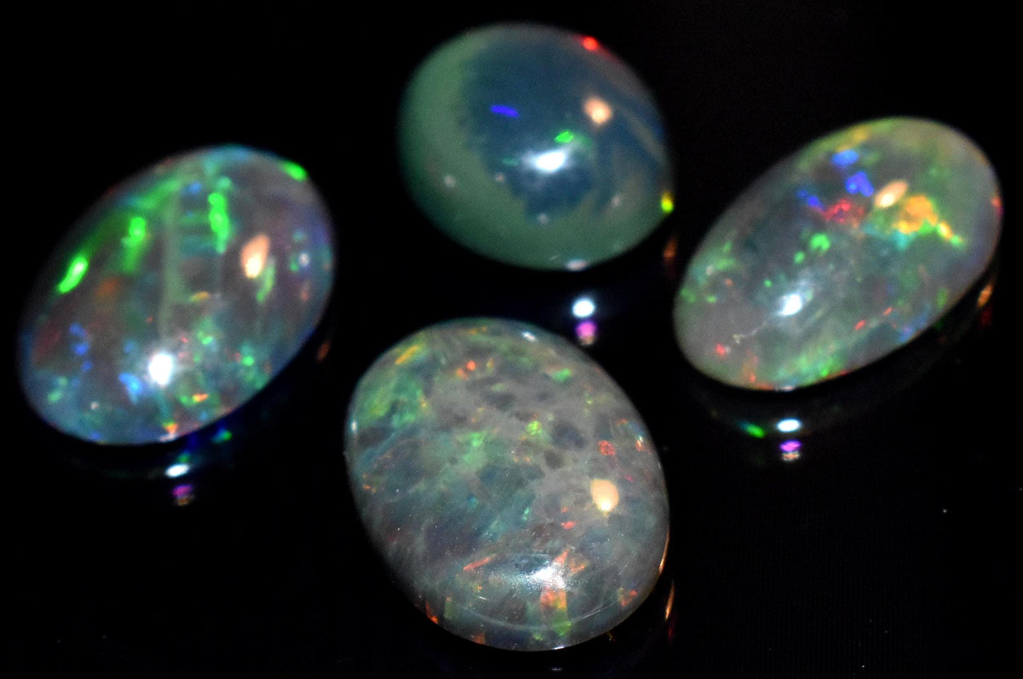 Opal, Natural Black Ethiopian Opal, Oval Welo Fire Cabochon Gemstone Lot, 7.10 Crt, Size-8x10x5mm To 9.5x13x4mm, For Jewelry Making, PC-4