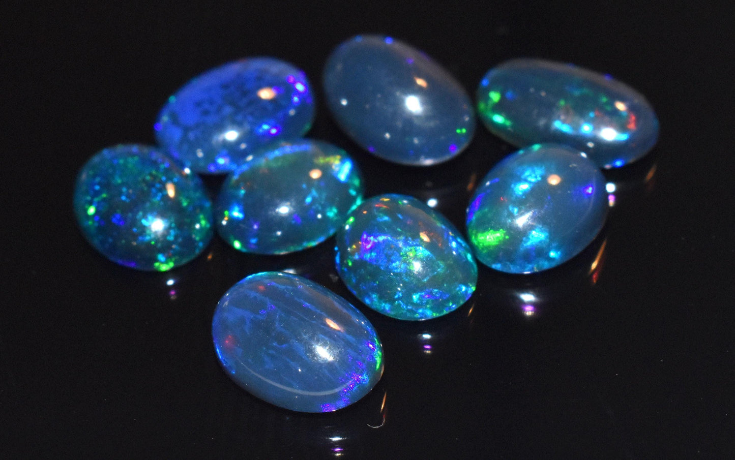 Fire Opal, Natural Ethiopian Black Opal, Oval Welo Fire Cabochon Gemstone Lot, 15.60 Ct, Size-8x10x4.5mm To 7x12.5x4mm, For Jewelry Making