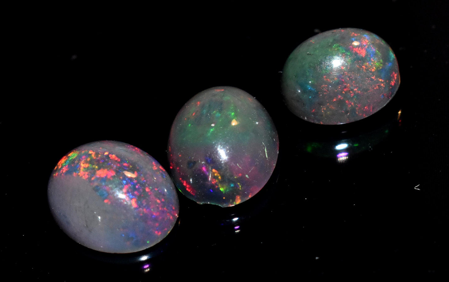 Opal, Natural Ethiopian Black Opal, Oval Welo Fire Cabochon Gemstone Lot, 5.60 Ct, Size-7x9.5x6mm To 8.5x11x5mm, For Jewelry Making, PC-3