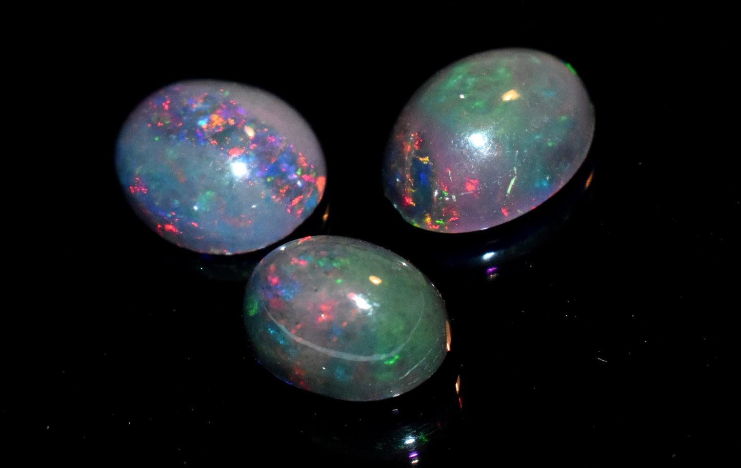 Opal, Natural Ethiopian Black Opal, Oval Welo Fire Cabochon Gemstone Lot, 5.60 Ct, Size-7x9.5x6mm To 8.5x11x5mm, For Jewelry Making, PC-3