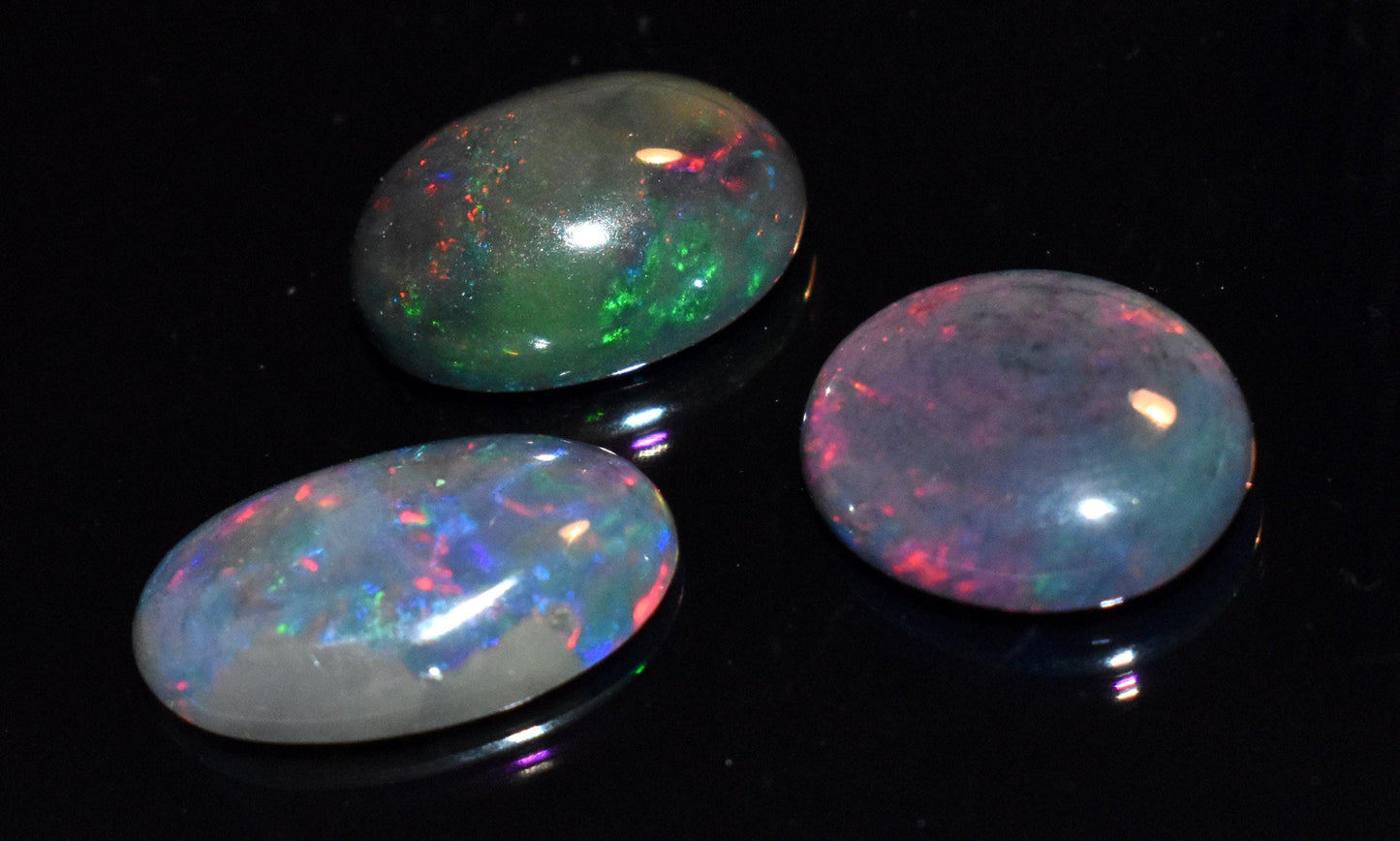 100% Natural Ethiopian Black Opal, Oval Welo Fire Cabochon Gemstone Lot, 6.90 Ct, Size-9x12x5mm To 9x14.5x3.5mm, For Jewelry Making, PC-3